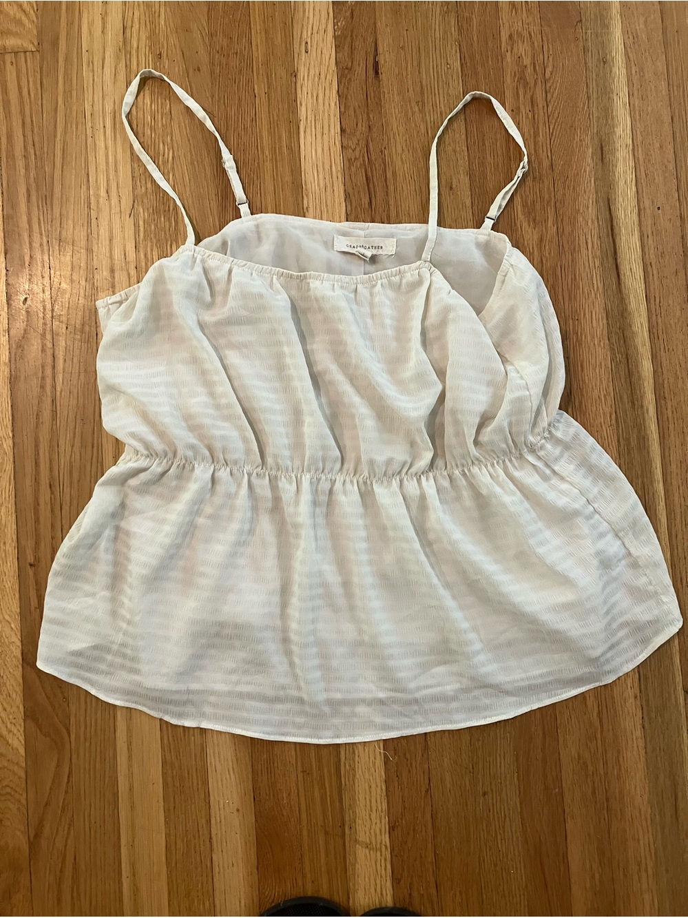 Women’s White Striped Elastic-Waist Spaghetti Strap Camisole